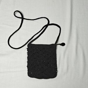 Elegant Black Textured Crossbody Bag